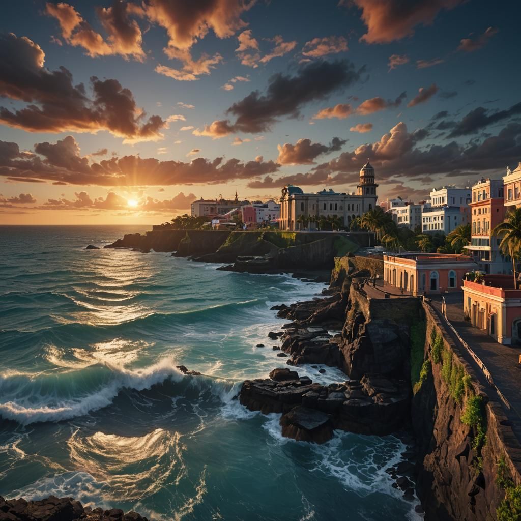 Sunset Over Old San Juan: Cinematic Panoramic View