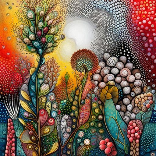 Fantasy Garden: Mixed Media Painting with Abstract Details