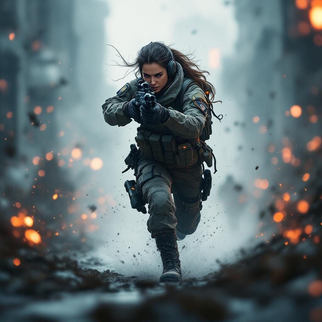 Female Sniper in Action: Cinematic Digital Matte Painting