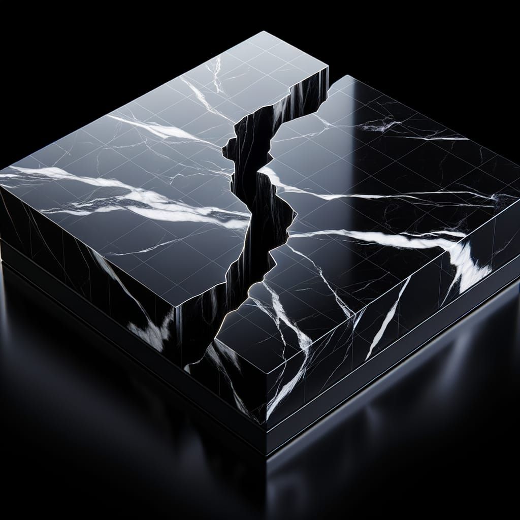 Glossy Black Stone Slab Cracked Open