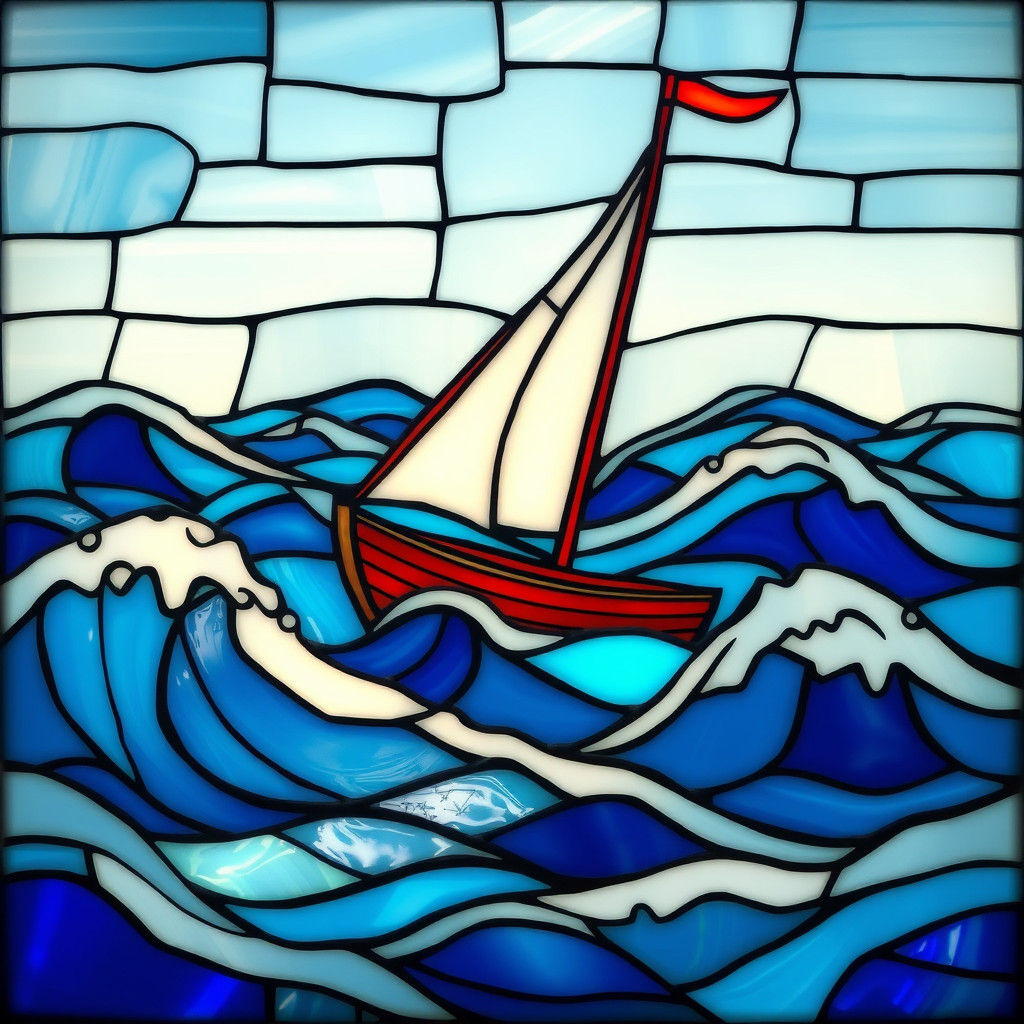 Stained Glass Sailboat on a Stained Glass Sea