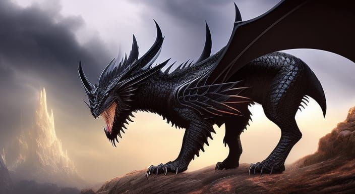 Powerful Black Dragon in Matte Painting Style