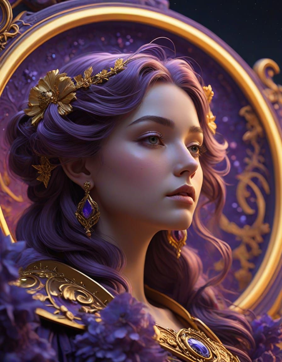 Ethereal Moon in Rich, Starry Night Sky, Art Nouveau Style