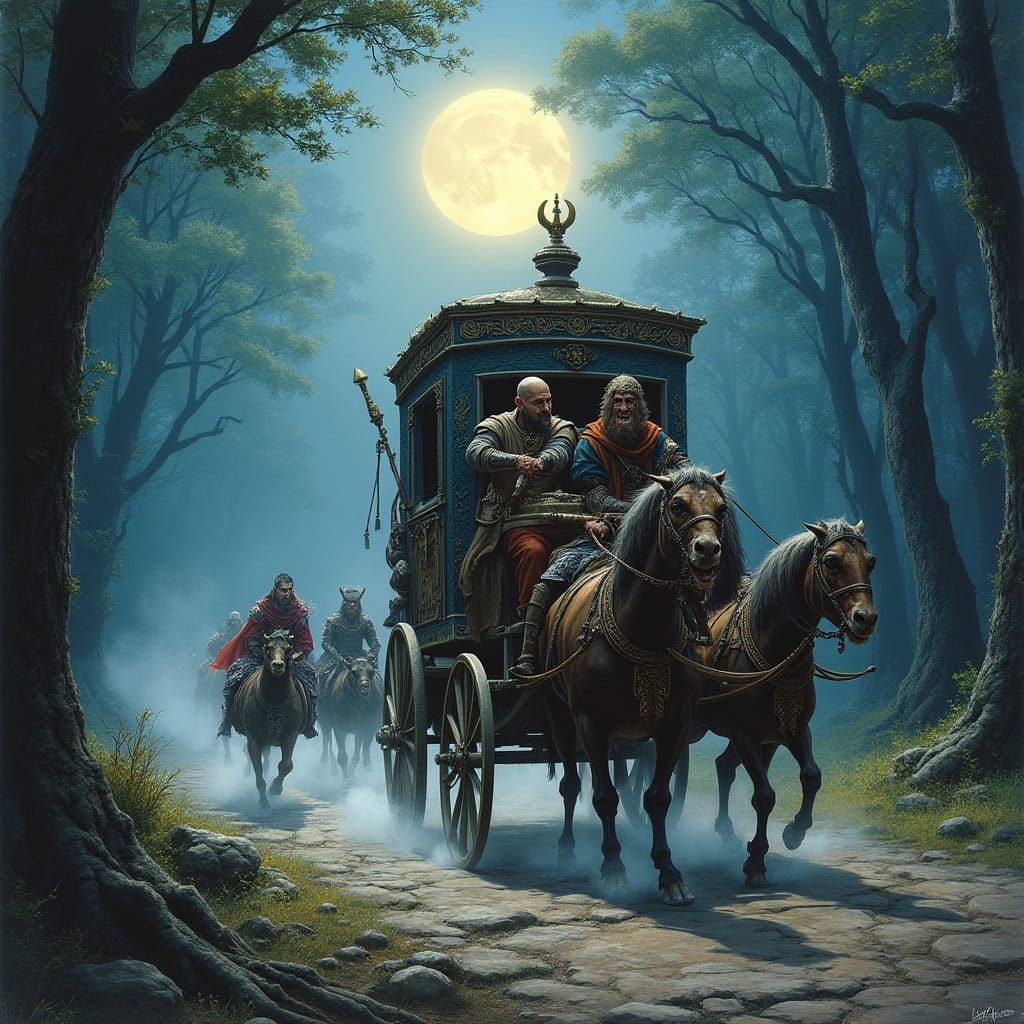 Moonlit Carriage Chase: A Fantasy Adventure