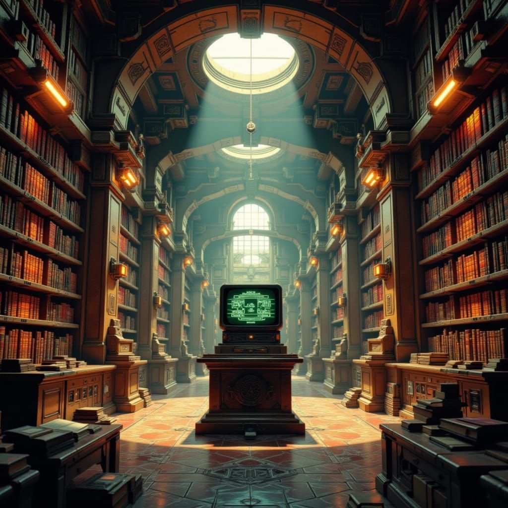 The Vault of Knowledge: Library with Arcane Symbols