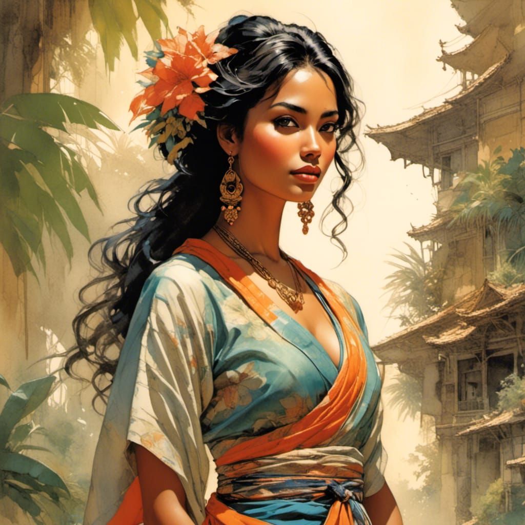 Dreamy Beach Paradise: Alluring Girl in Sarong