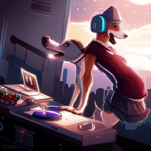 Italian Greyhound DJ in Anime Style