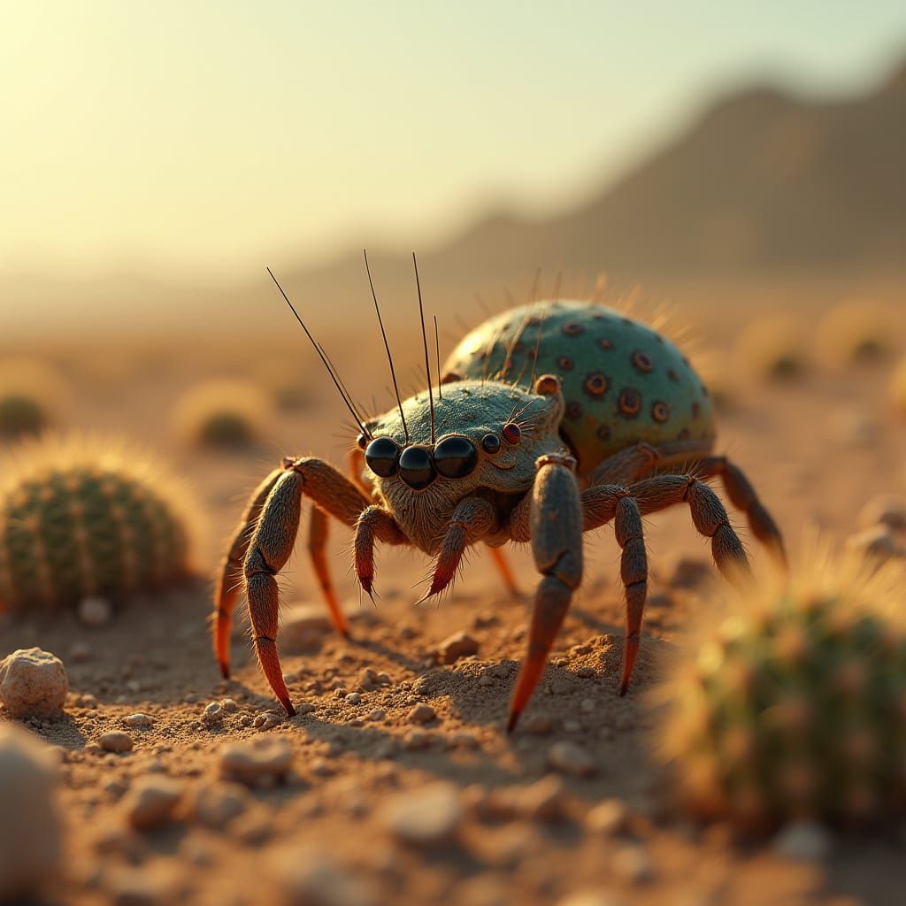 Biopunk Crab Spider in Desert Oasis
