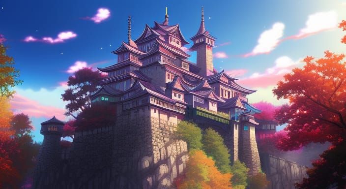 Majestic Castle in Anime Style Scenery