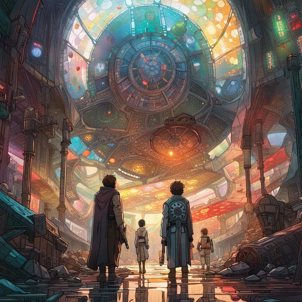 Star Wars Scene in Stained Glass Style