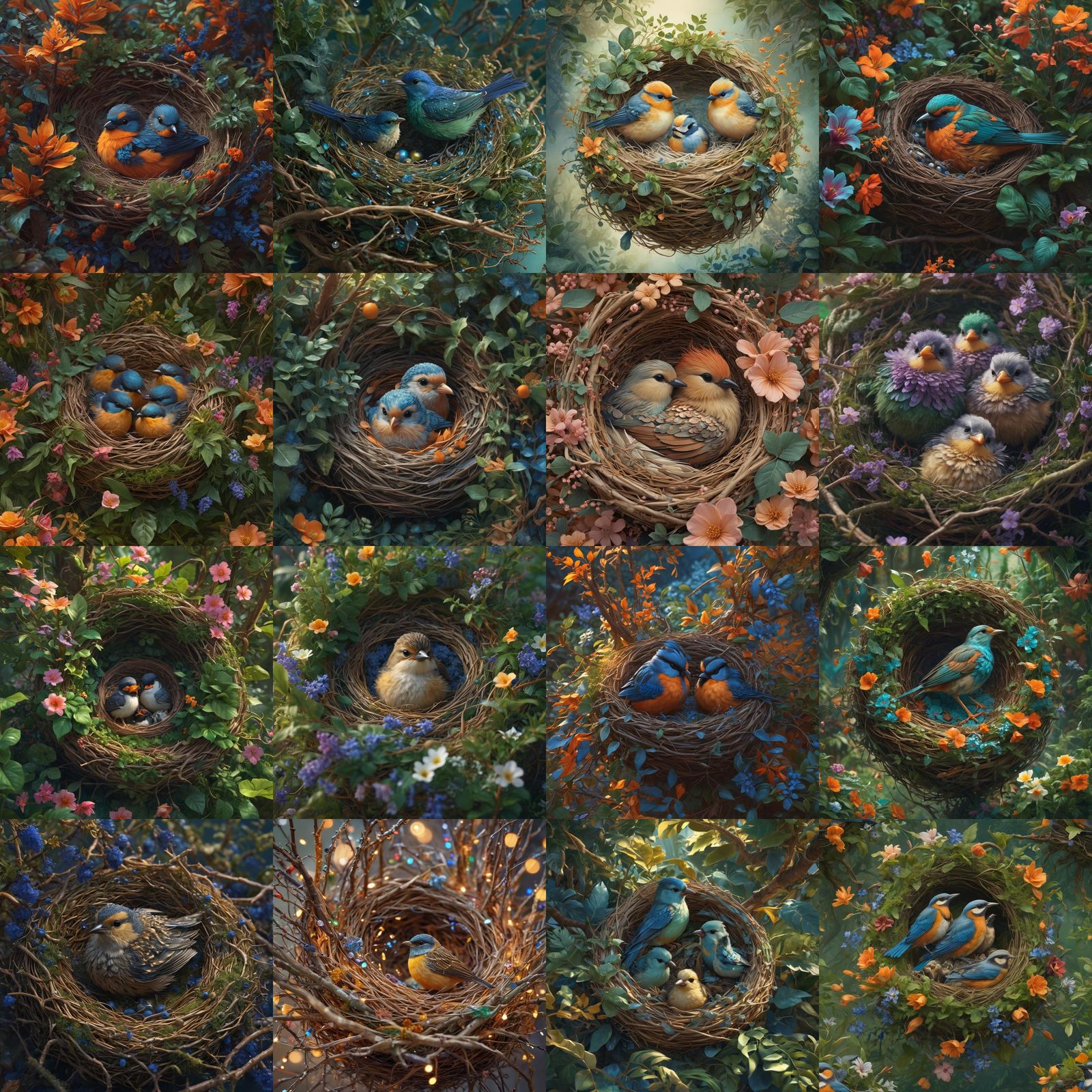 Cute Birds in Nest: Detailed Matte Painting