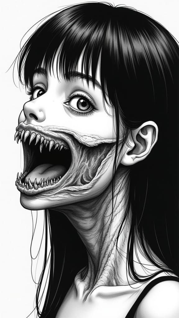 Junji Ito Style Horror Manga: Face Transformation