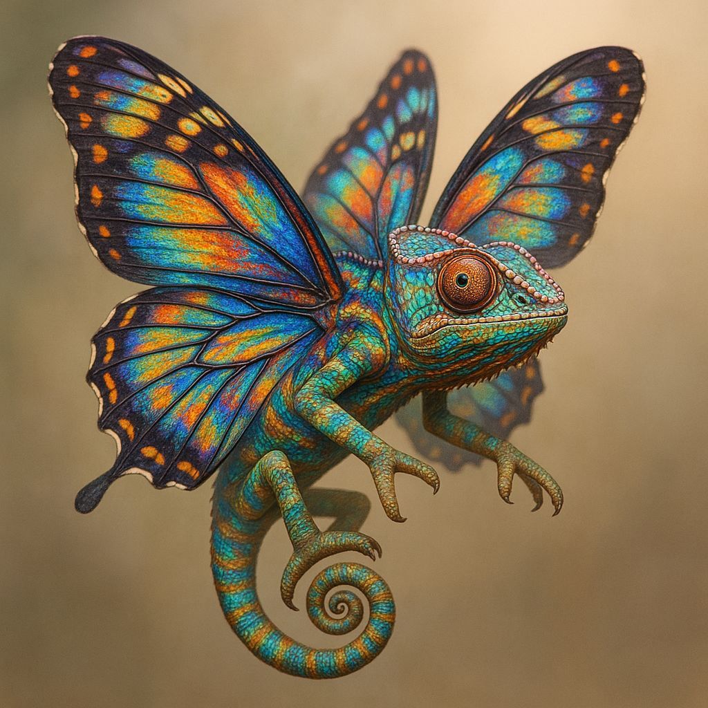 Chameleon Mimics Butterfly With Iridescent Wings