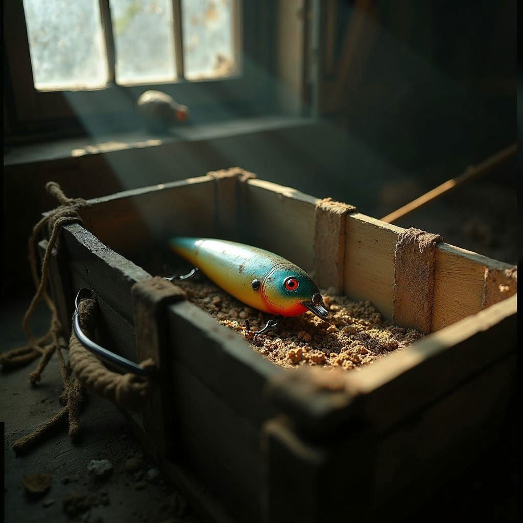 Vintage Fishing Lure in Cinematic Attic Setting