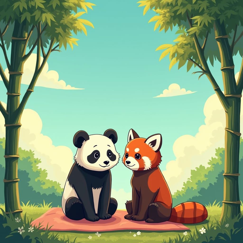 Pandas Picnic in Cel-Shaded Anime Style