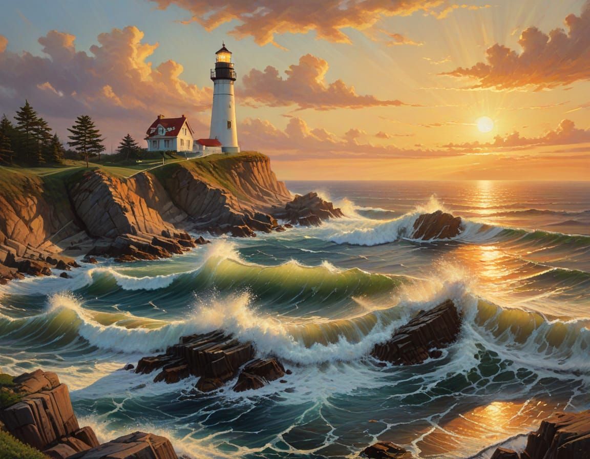 Golden Sunrise over Majestic Lighthouse