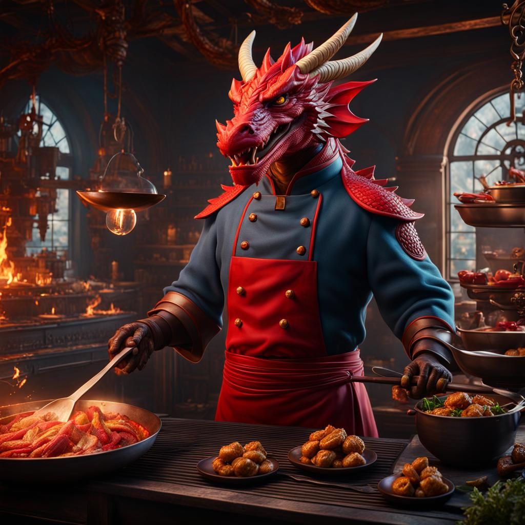 Dragon-Human Chef: Fantasy Concept Art