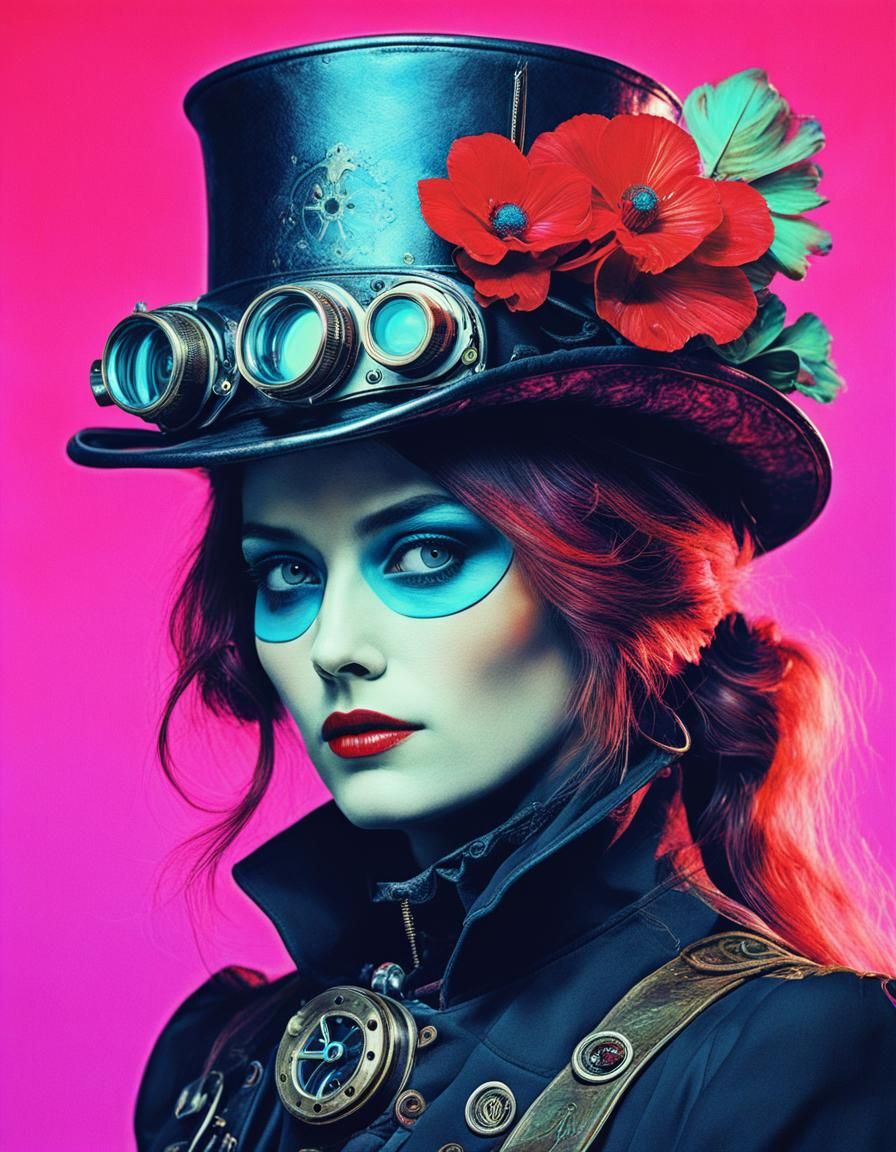 Steampunk Dye-Transfer Photograph in Synthwave Style