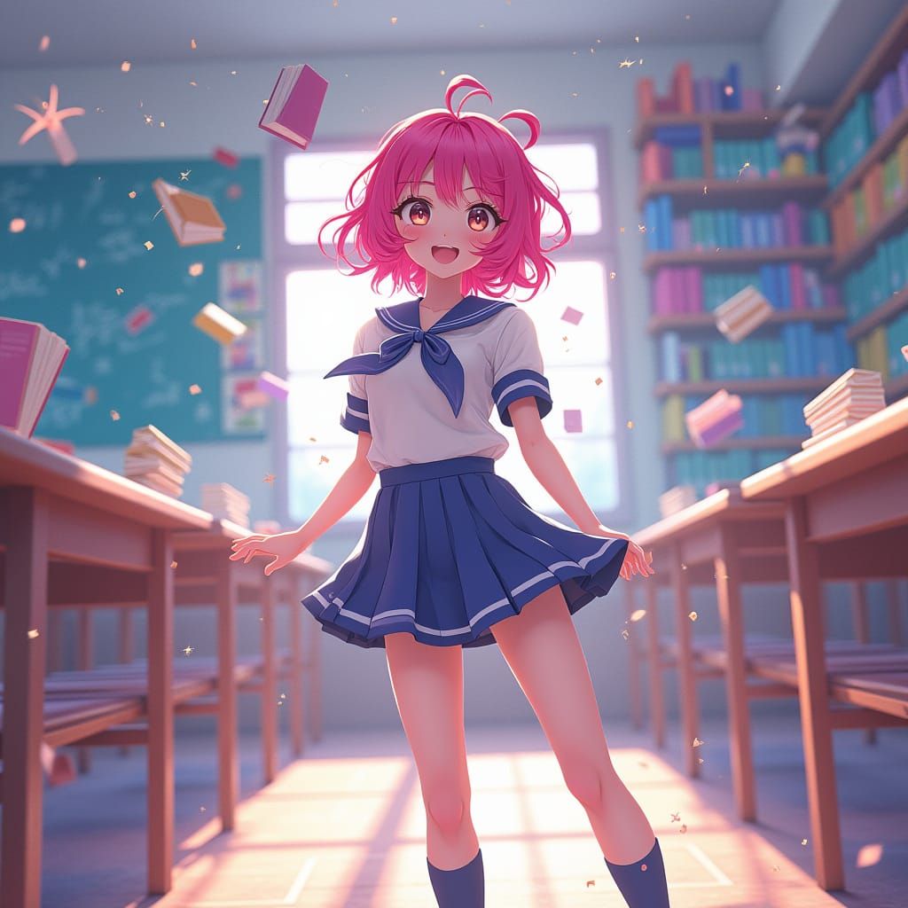 Dreamy Anime Girl in Vibrant Sailor Fuku Attire