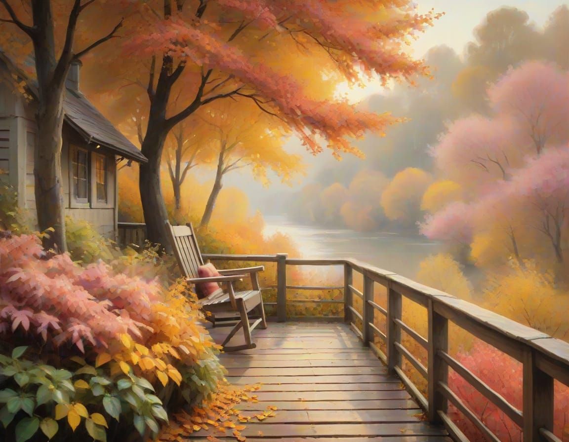 Serene Autumn Scene in Impressionist Style