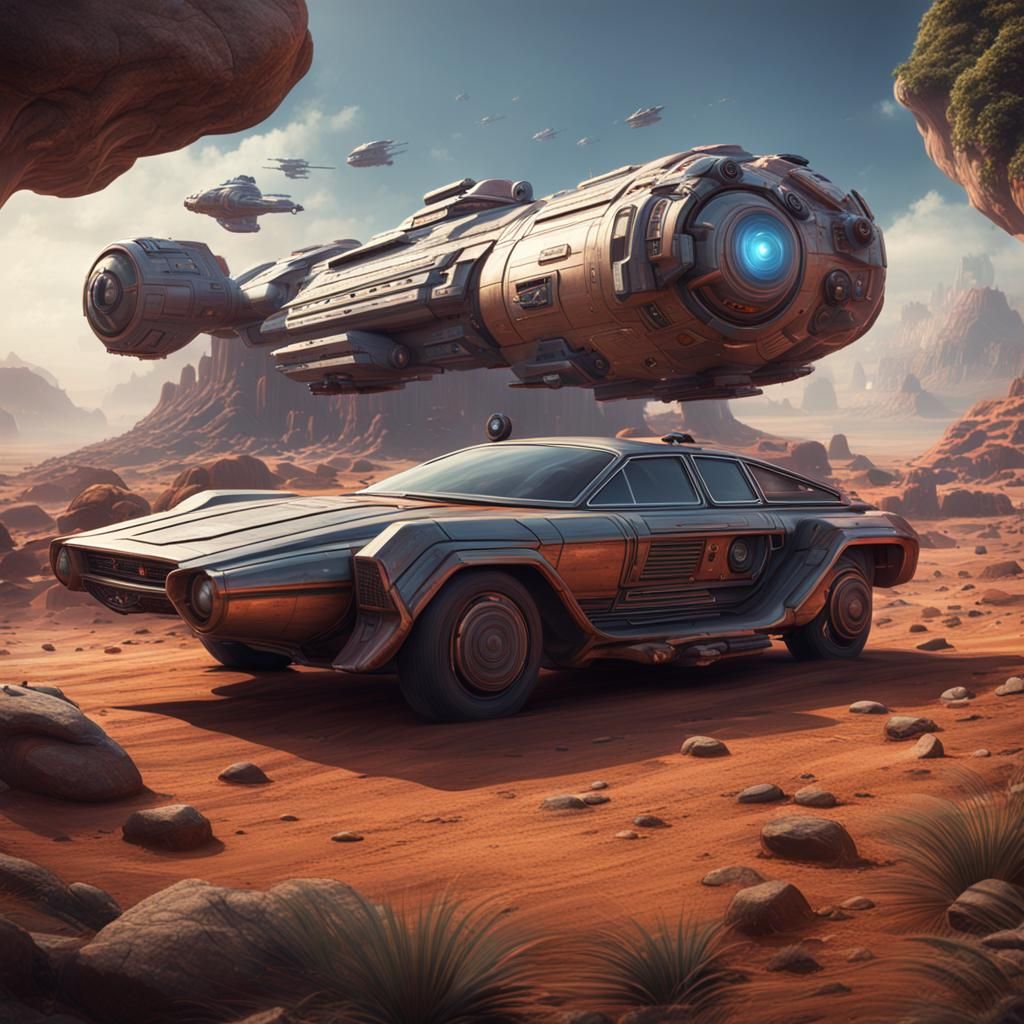 Princess Leia's Futuristic War Car: Detailed Matte Painting