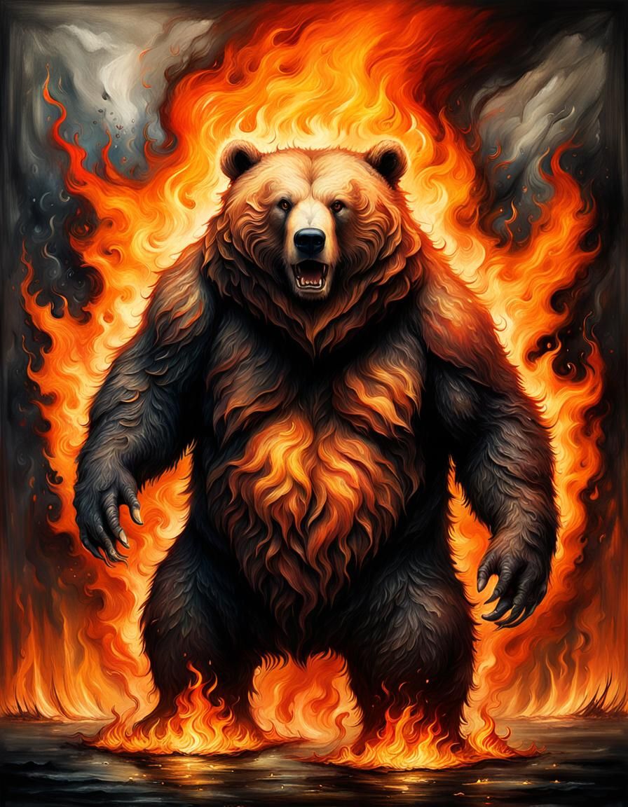 Flaming Grizzly Bear in Volcanic Hyperspace