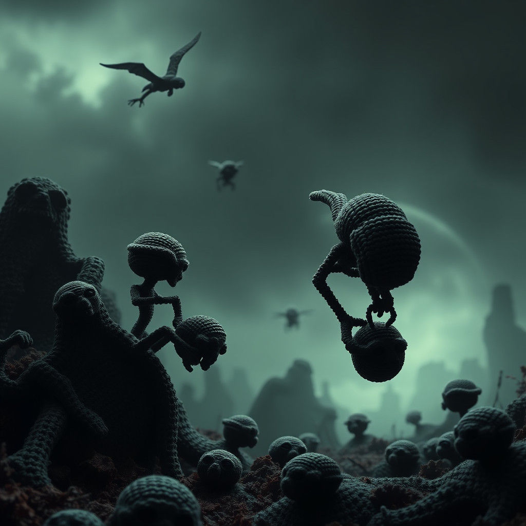 Sinister Crochet Aliens Harvest Heads in Dark Sci-Fi World
