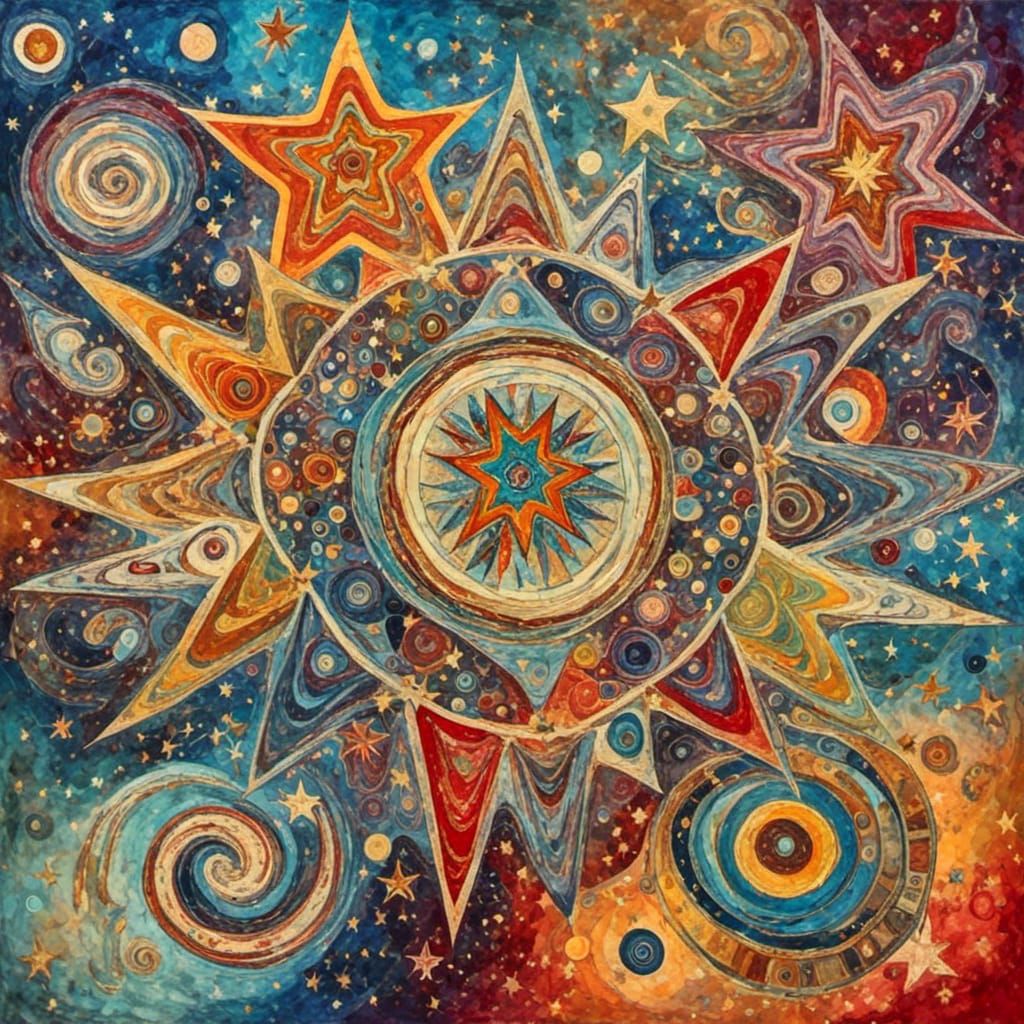 Abstract Stars and Spirals in Avant-Garde Style