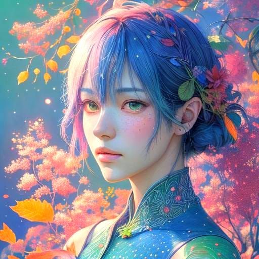 Pointillist Fruit Bowl in Anime Style