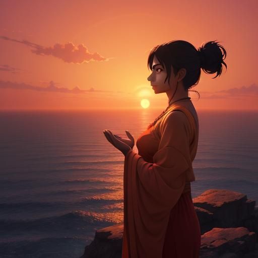 Indian Girl Praying at Dawn: Studio Ghibli Anime
