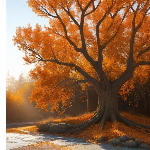 Majestic Oak Tree in Autumn Frost: Hyperrealistic Concept Ar...