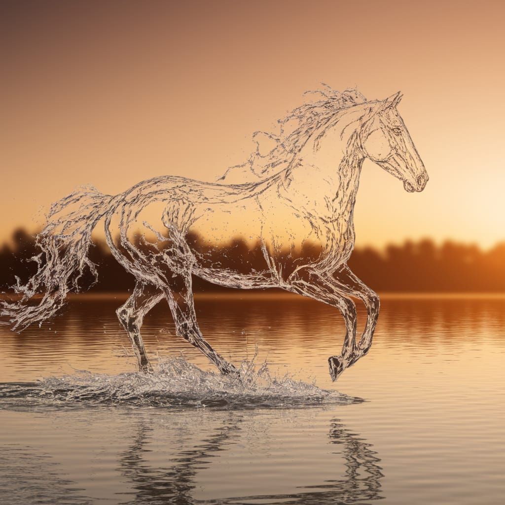 Ethereal Water Horse in Sunset Splendor