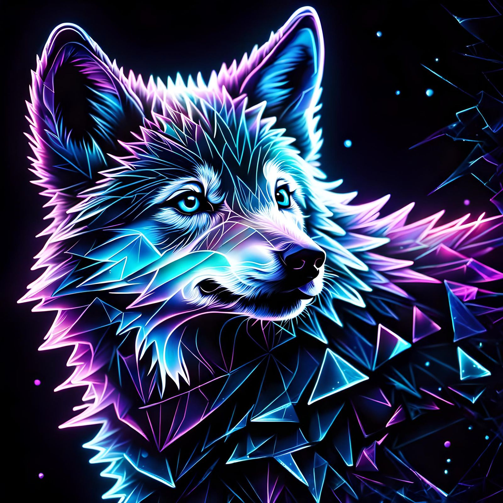 Neon Fractal Wolf Cub in Black Light
