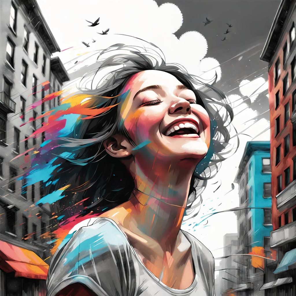 Colorful Double Exposure of Girl in Cityscape