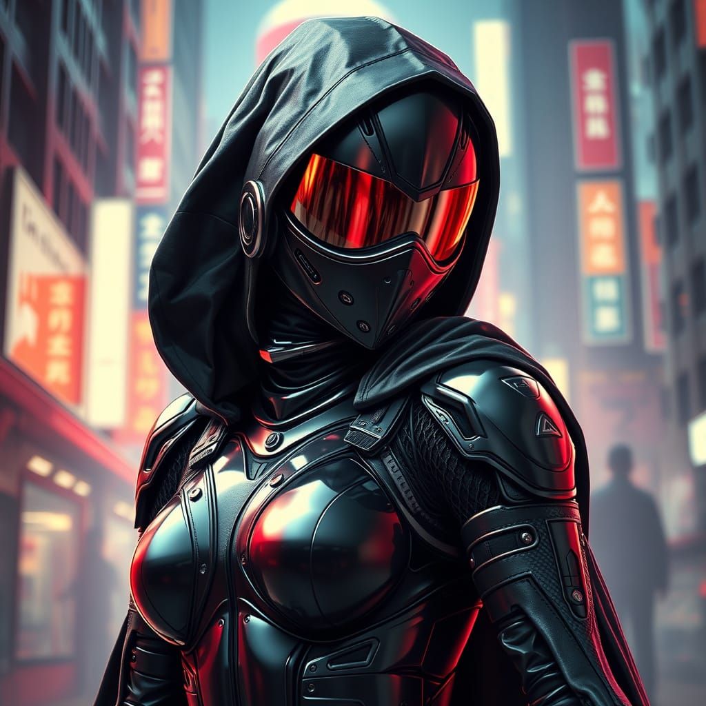 Cyberpunk Ninja in Neon-Lit City