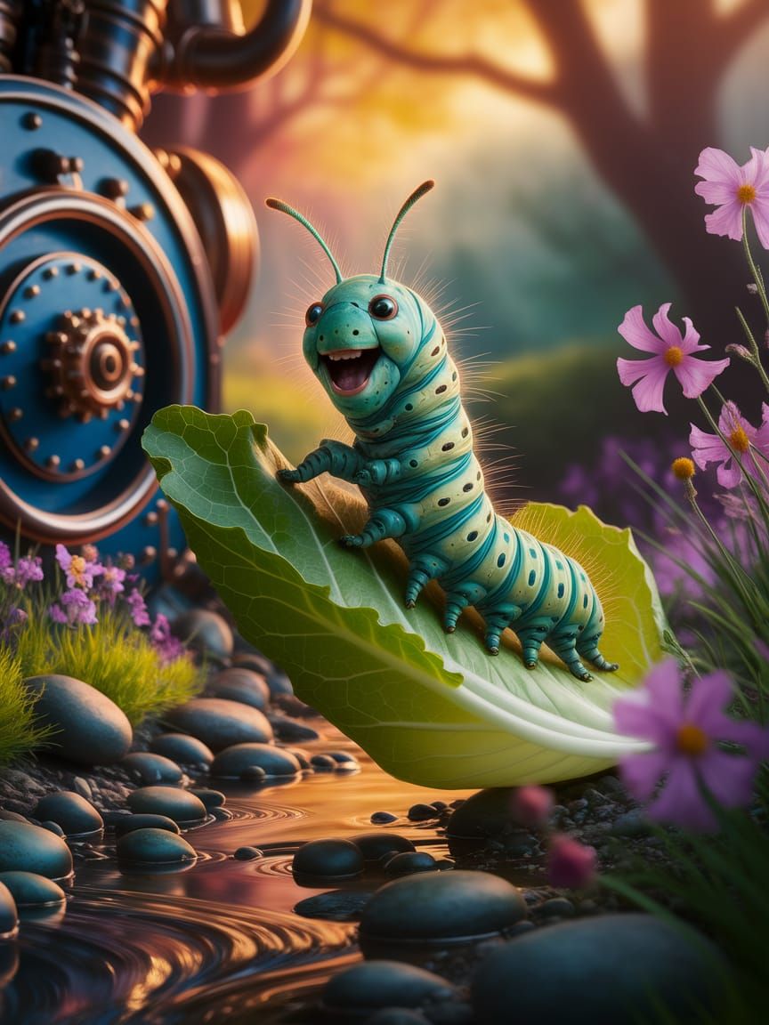 Steampunk Caterpillar Portrait in Golden Light