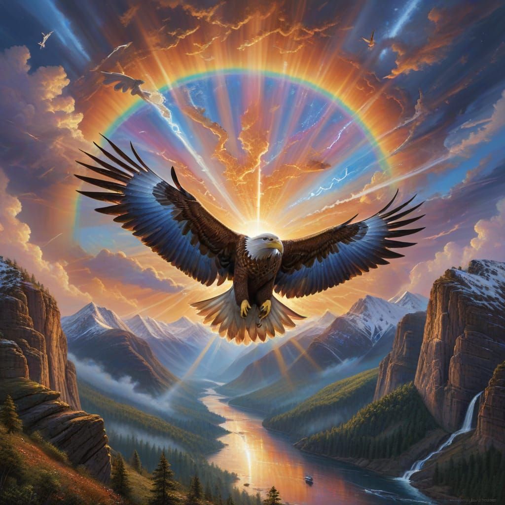 Heavenly Alignment Through Rainbow Bridge Oil Painting