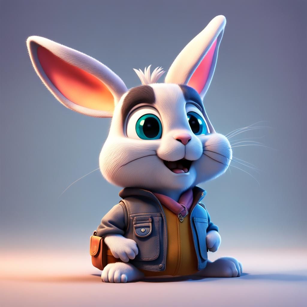 Rabbit Sticker Model in 3D Digital Art Style