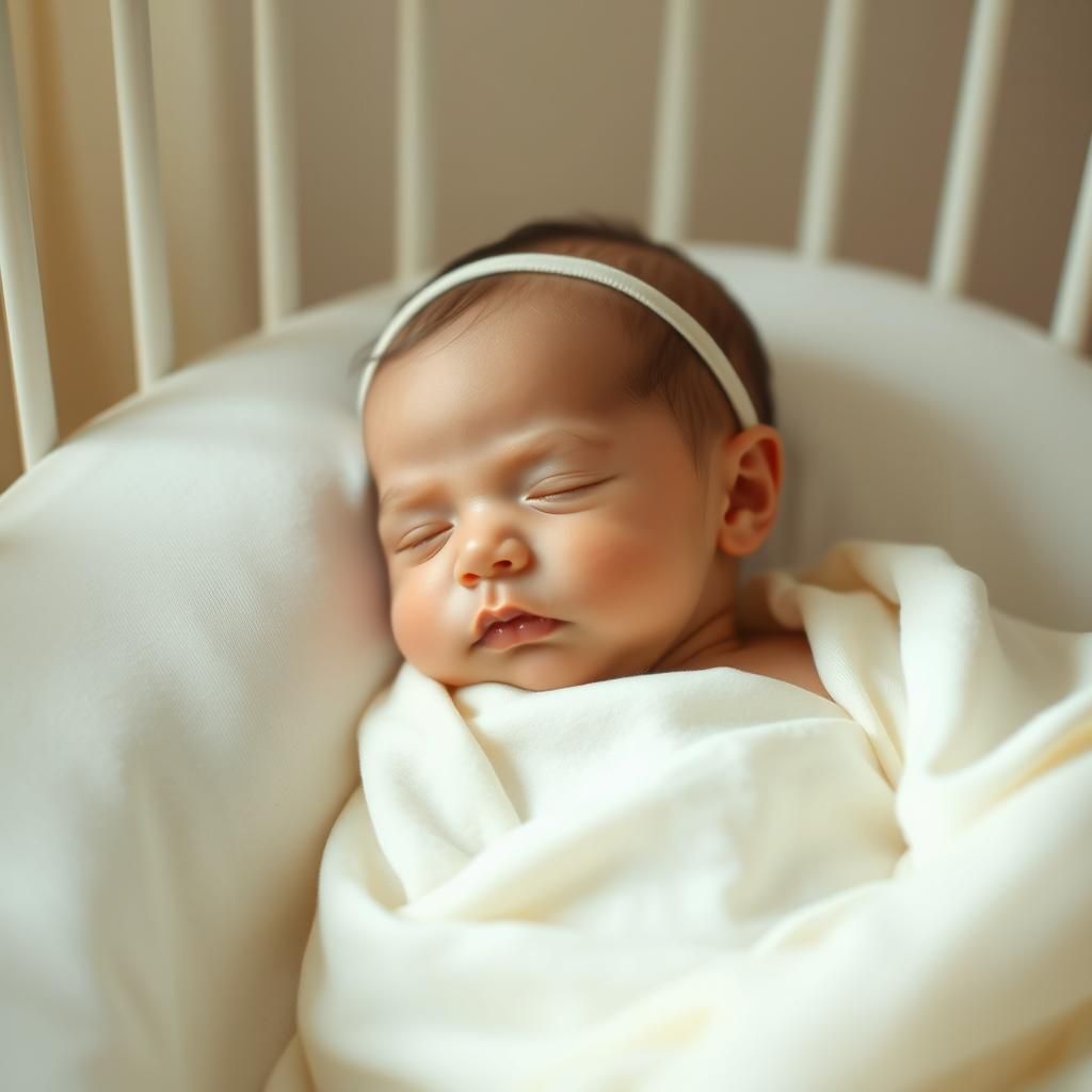 Serene Newborn Portrait in Pastel Nursery, Soft Focus
