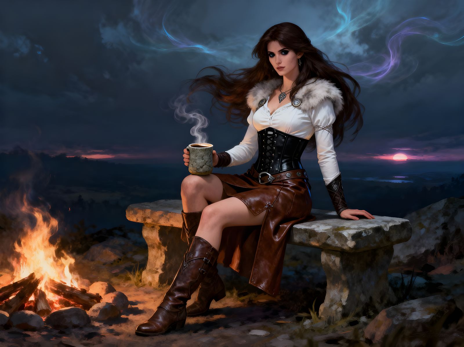 Norse Goddess of Protection Enjoying Coffee at Dawn