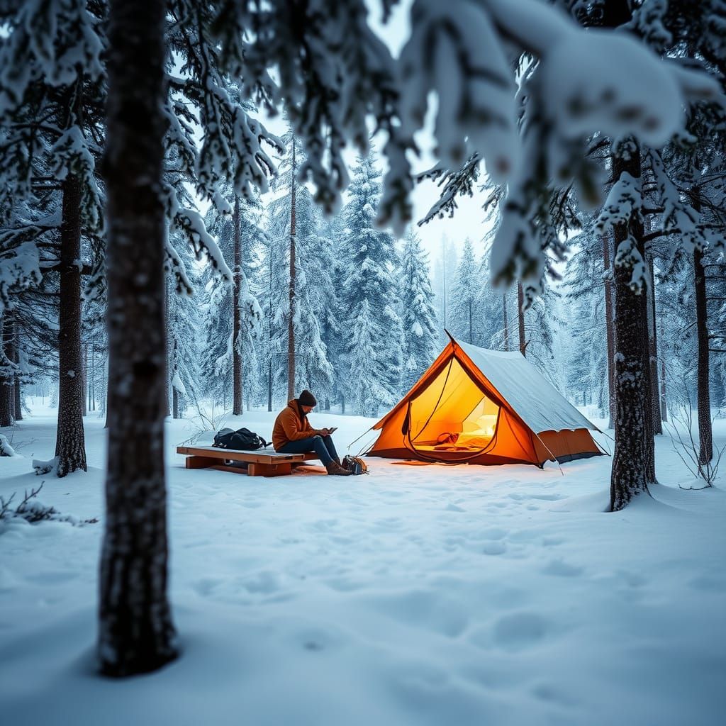 Winter Solitude in a Snowy Forest Landscape