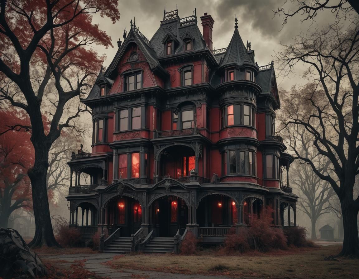 Gothic Art Nouveau Horror House in Cinematic Style