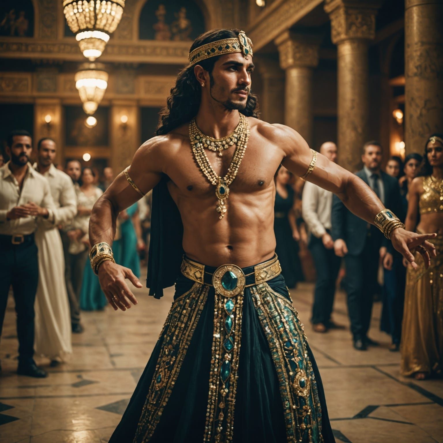 Elegant Male Belly Dancer in Egyptian Hall