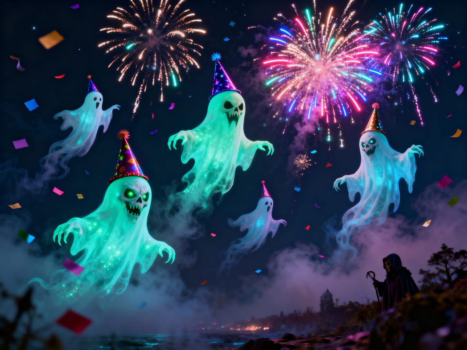 Eerie Ghosts Celebrate New Year's Eve in Surreal Digital Art