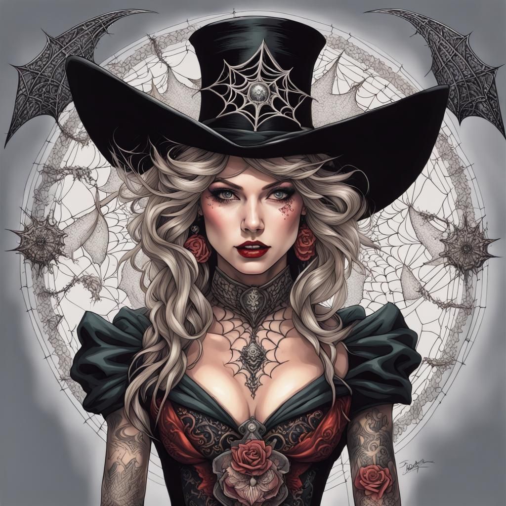 Exotic Arabian Princess with Spiderweb Tattoo in Storm