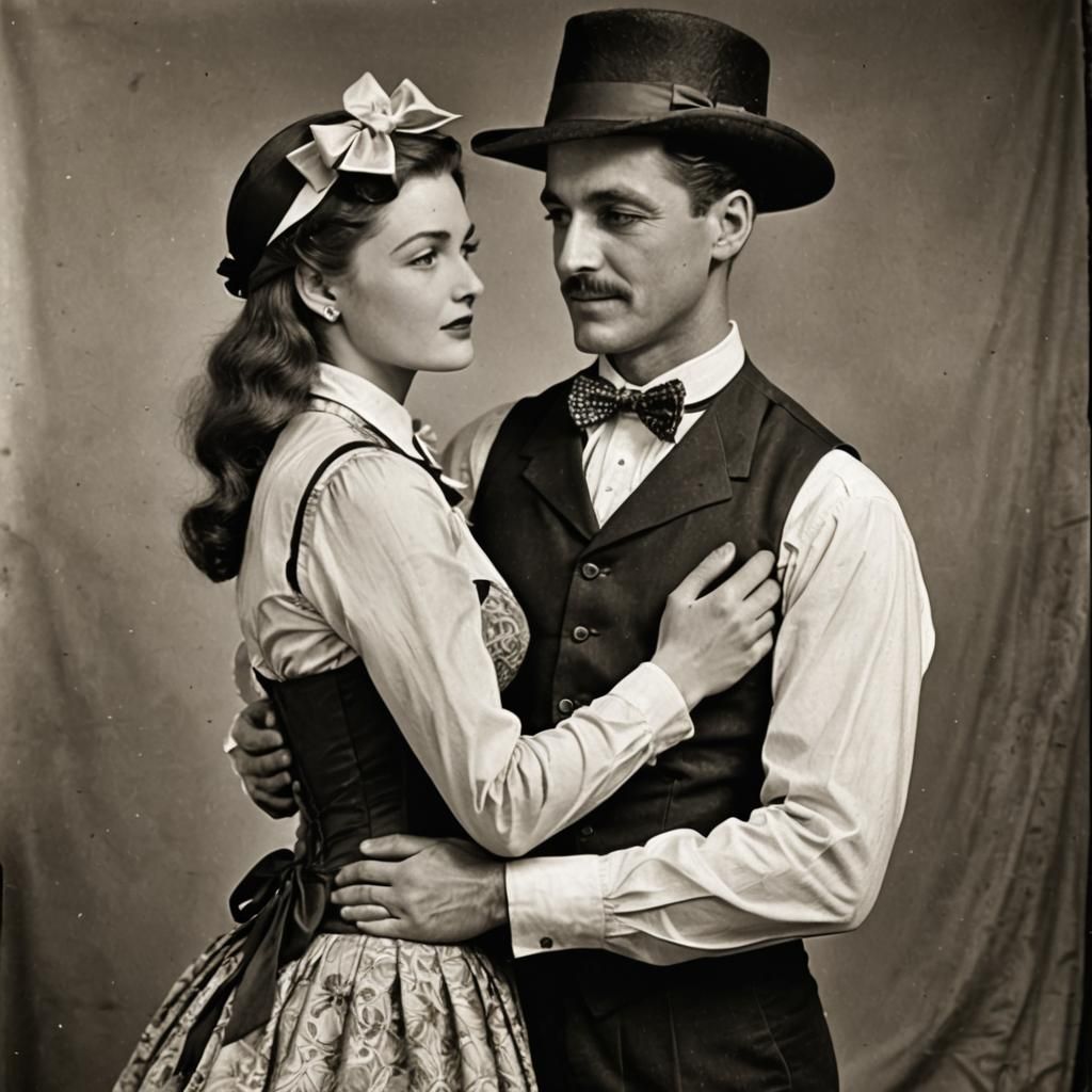 Vintage Embrace: Woman and Man in Historic Fashion