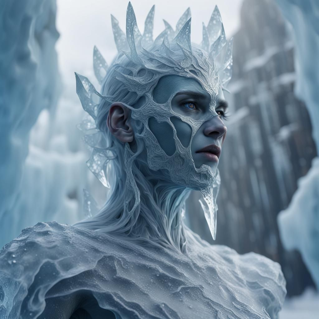 Icy Human Sculpture: Detailed Fantasy Art