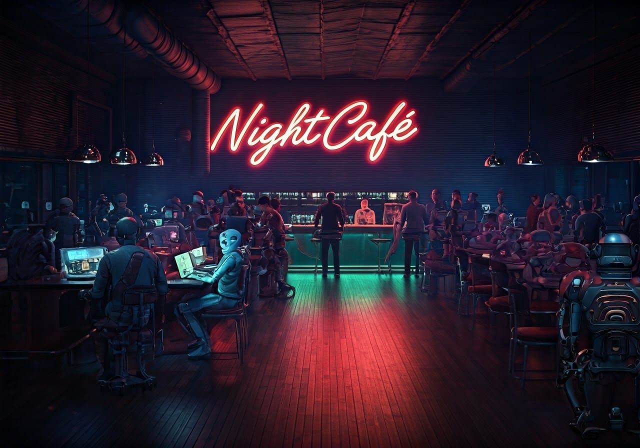 Futuristic Coffee Shop Scene in Edward Hopper Style