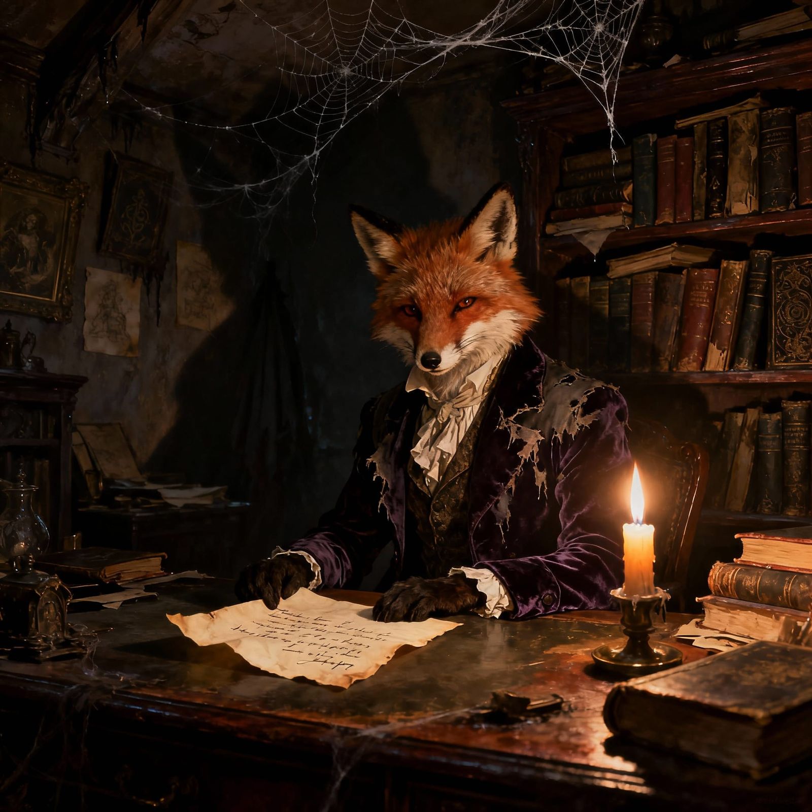 Victorian Fox Scholar in Gothic Study