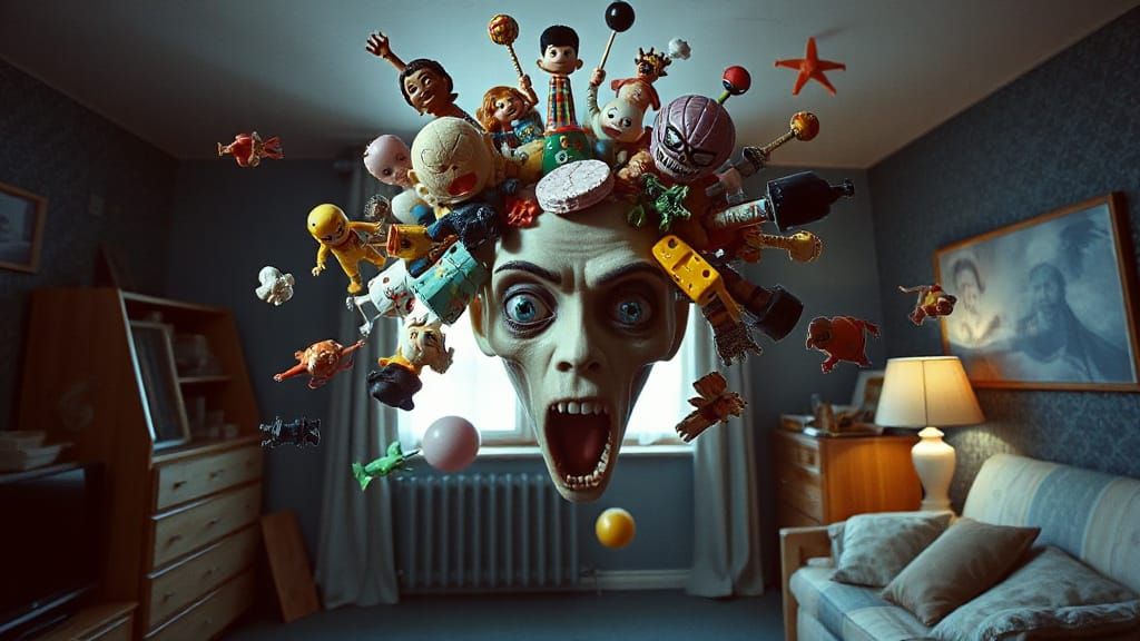 1980s Hollywood Horror: Toy Monster Face Appears